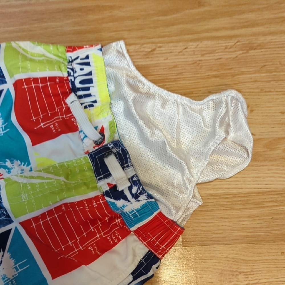 Nautica Red and Blue Swim Trunks Vibrant Geometric Design - Picture 7 of 7